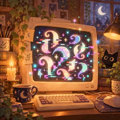 Cozy retro CRT monitor showing colorful split glitch shapes