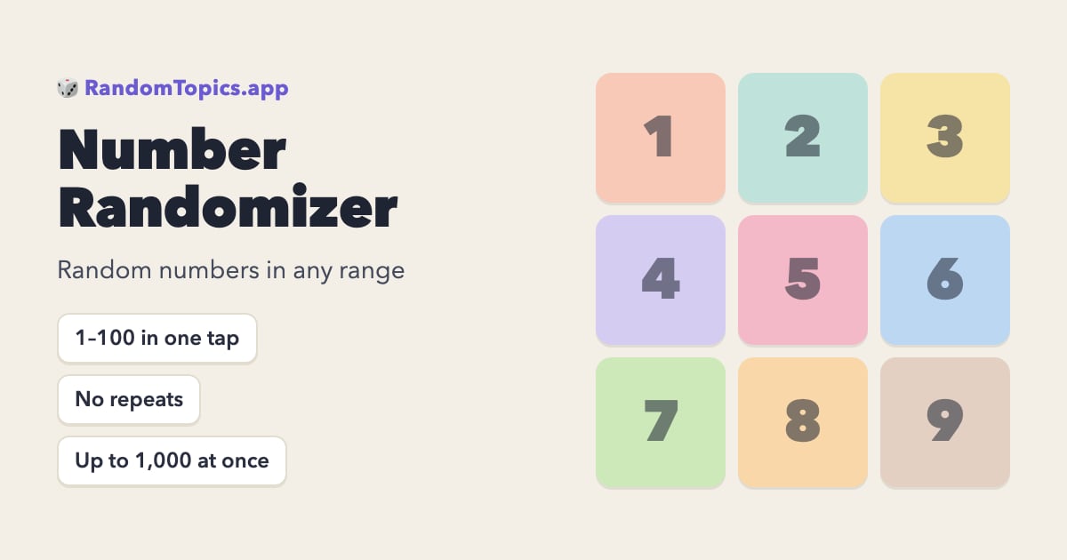 Number Randomizer — Random Number Picker, 1–100 & Any Range